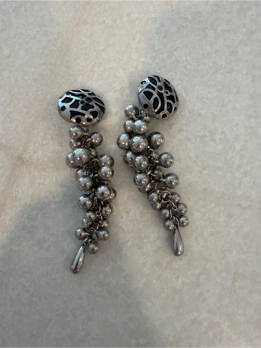 Vintage Silver Cluster Drop Earrings - Silver